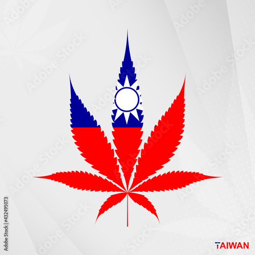 Flag of Taiwan in Marijuana leaf shape. The concept of legalization Cannabis in Taiwan.