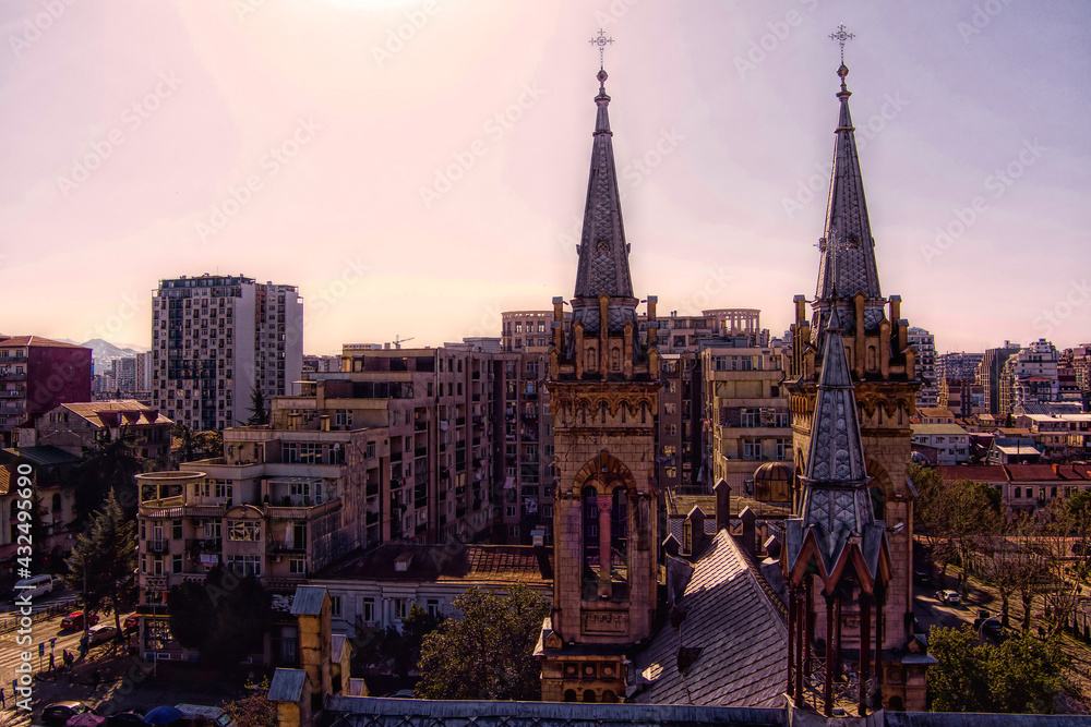 Batumi, Georgia - March 1, 2021: View of the Cathedral from a drone