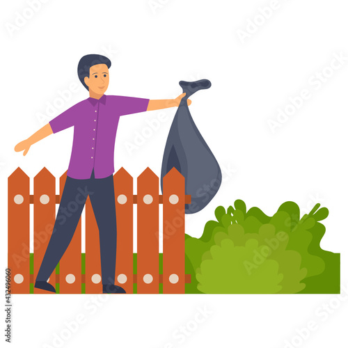 Throwing Object or Dirt to Next Door Concept Vector Color Icon Design, neighbourhood conflicts Stock illustration, bad neighbors Symbol