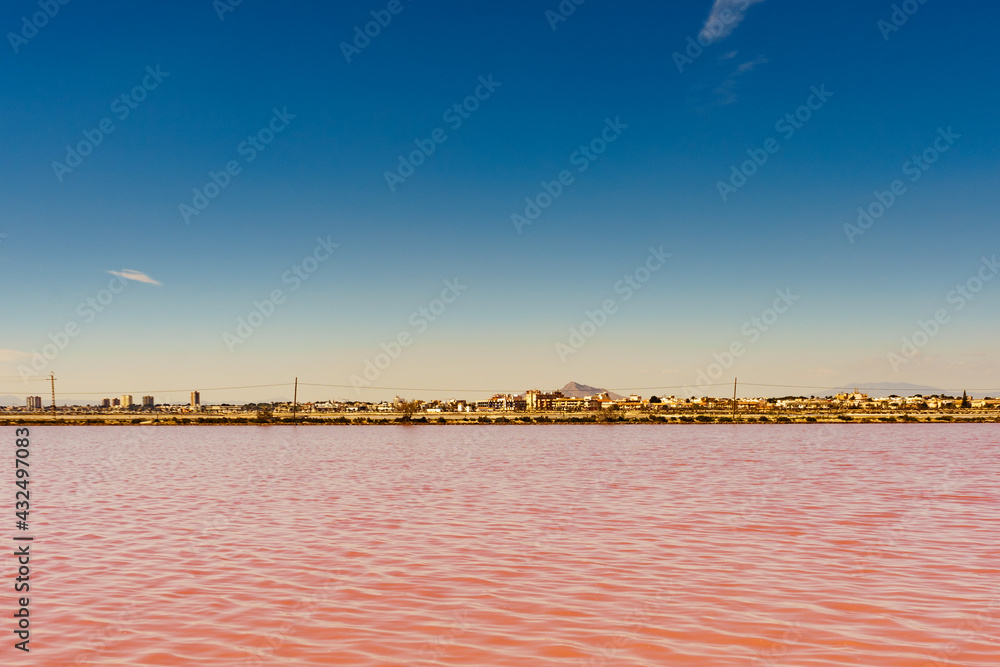 Pink red water, coastal landscape, Spain