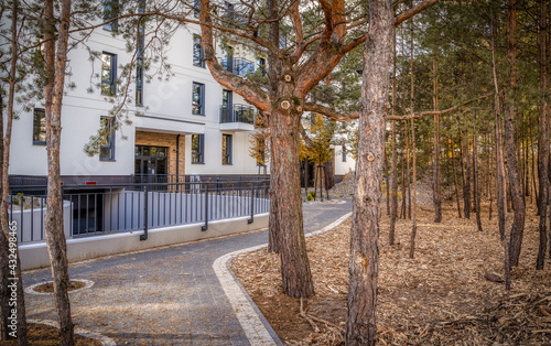 Sidewalk in the estate in autumn