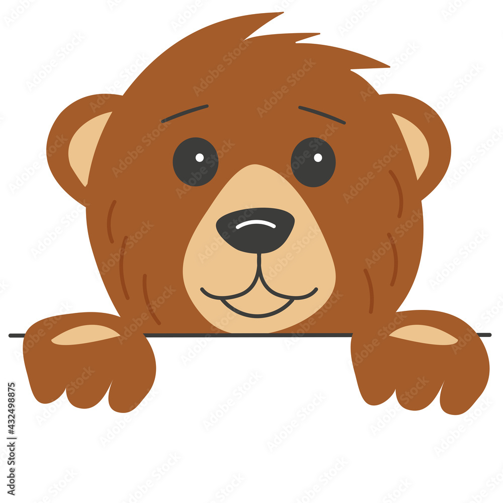 Brown smiling bear head with paws isolated on white background Brown smiling bear head with paws isolated on white background