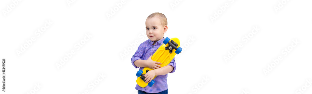 Three year old boy smiling on a white background, banner advertising. Isolated Three year old boy smiling on a white background, banner advertising. Isolated