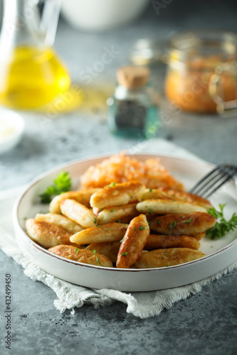 Traditional German potato dumplings served with parsley