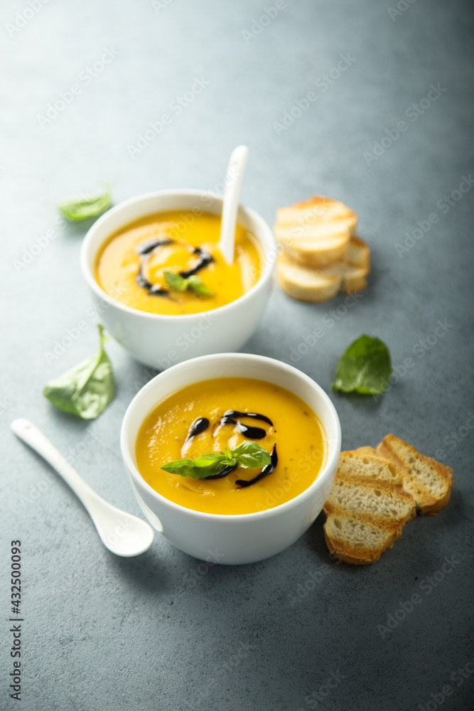 Traditional homemade pumpkin or carrot soup