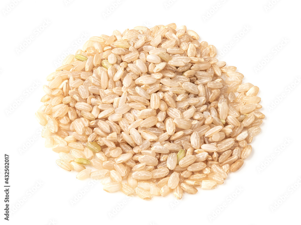 handful of polished brown rice closeup on white handful of polished brown rice closeup on white