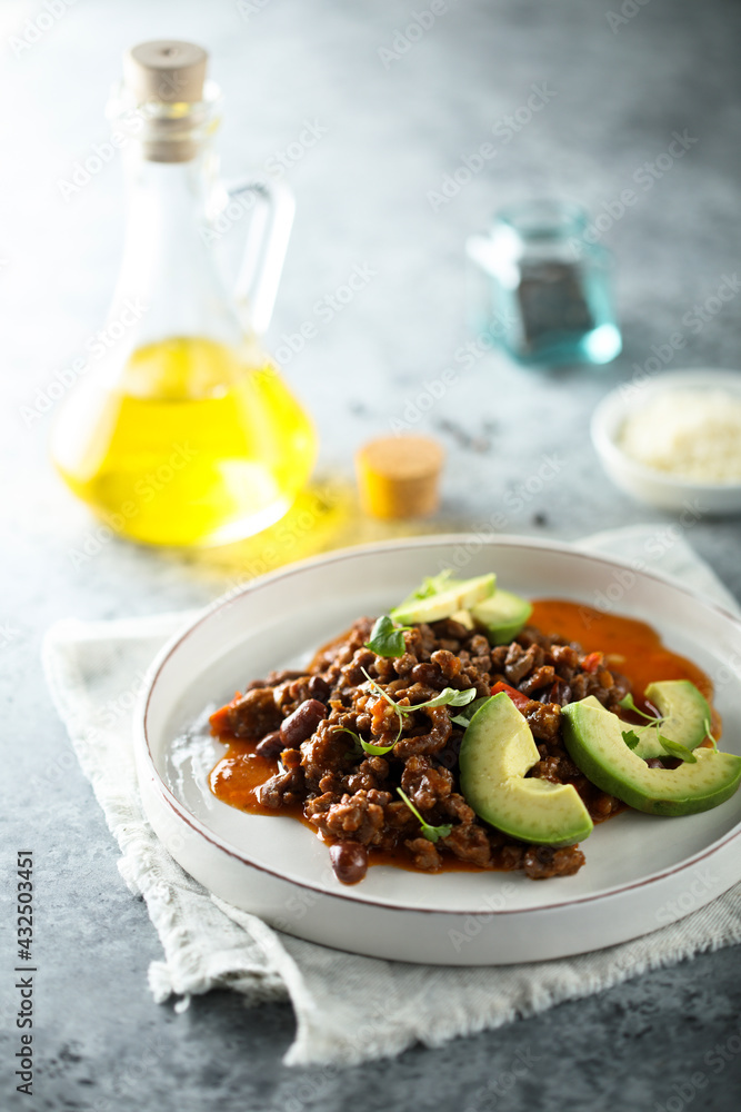 Traditional bean ragout with beef and avocado Traditional bean ragout with beef and avocado