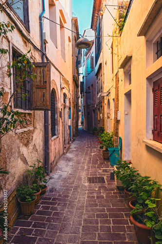 Fototapeta Naklejka Na Ścianę i Meble -  Scenic picturesque streets of Chania venetian town. Chania, Creete, Greece