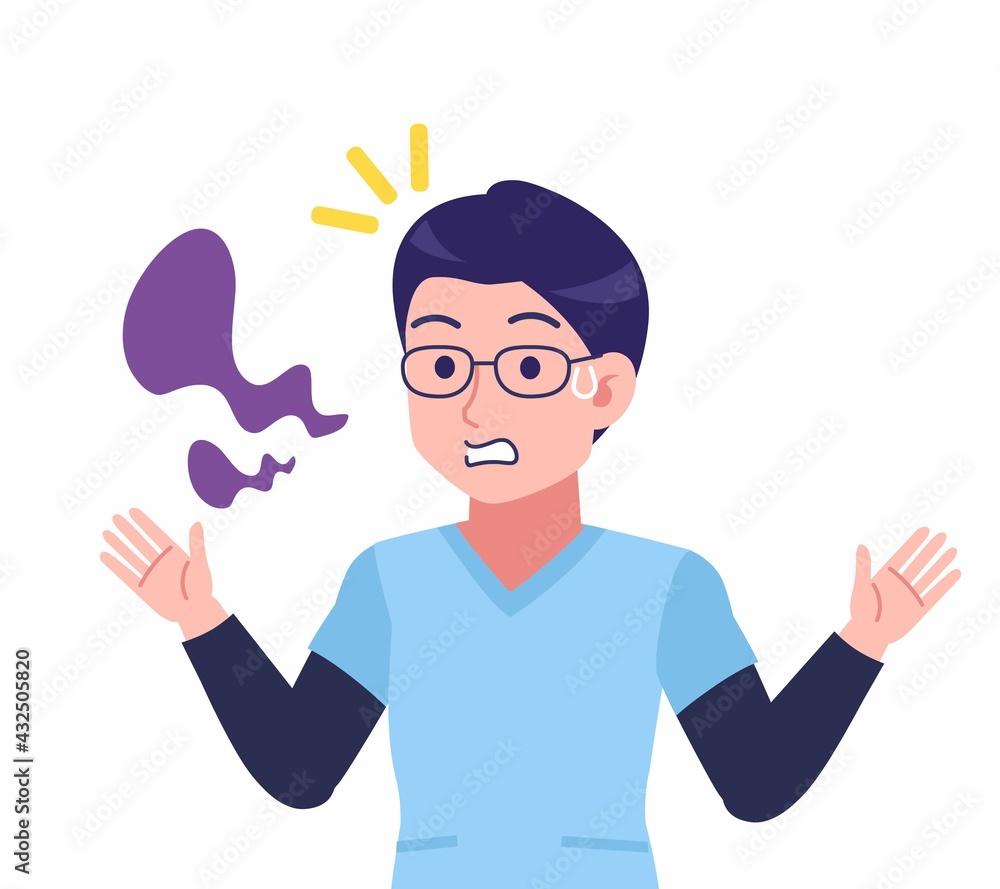 ブルーのシャツを着た若い男性