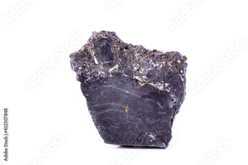 stone macro mineral ilmenite on a white background