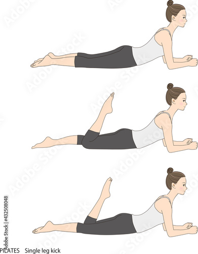 Pilates sequence, single leg kick