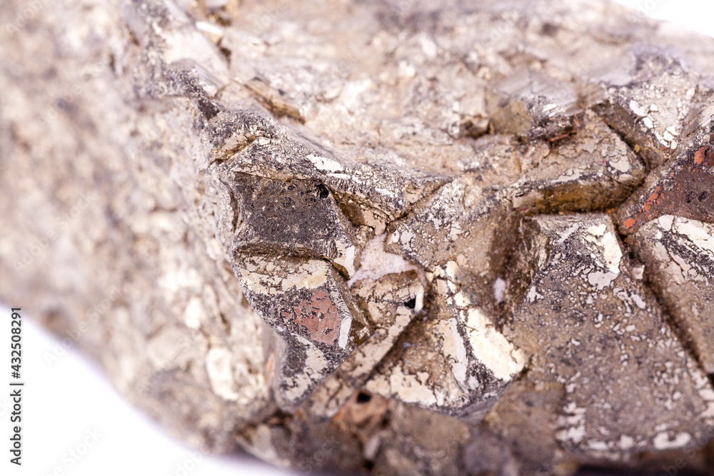 Fototapeta premium Macro mineral stone Pyrite gold on white background