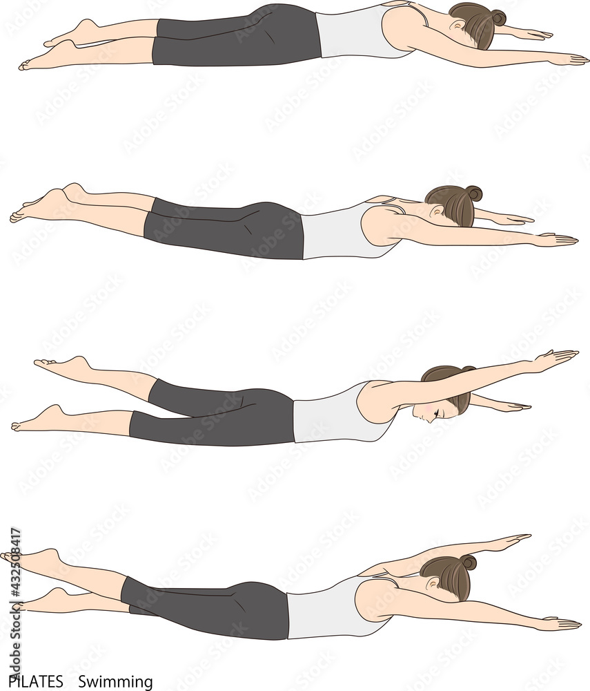 Pilates sequence, swimming Stock Vector