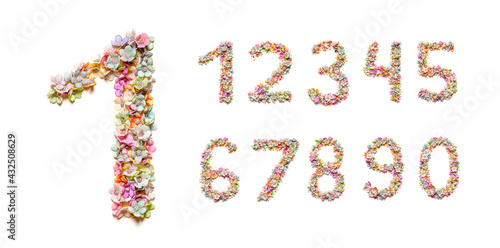 Collection of flora number for your decoration in spring, summer. Holiday design. Numbers for kids. Flower font.