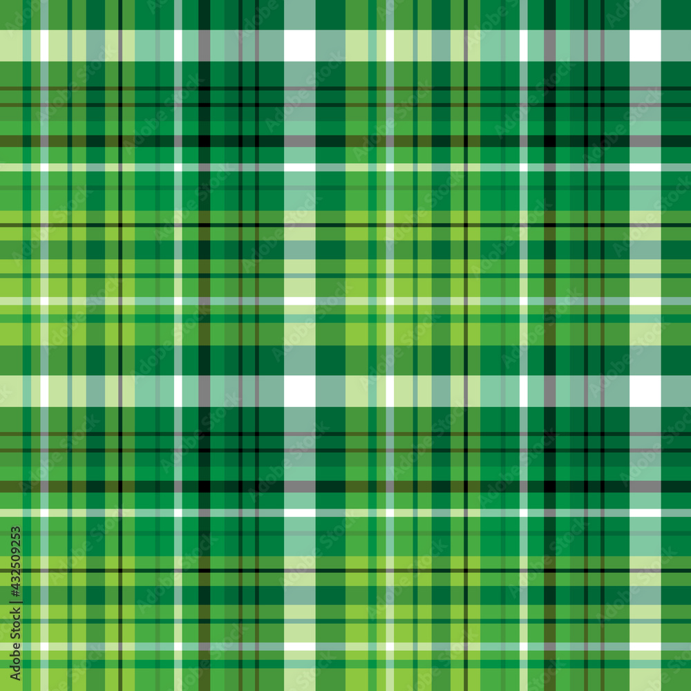 Fototapeta premium Seamless pattern in great green, white and black colors for plaid, fabric, textile, clothes, tablecloth and other things. Vector image.