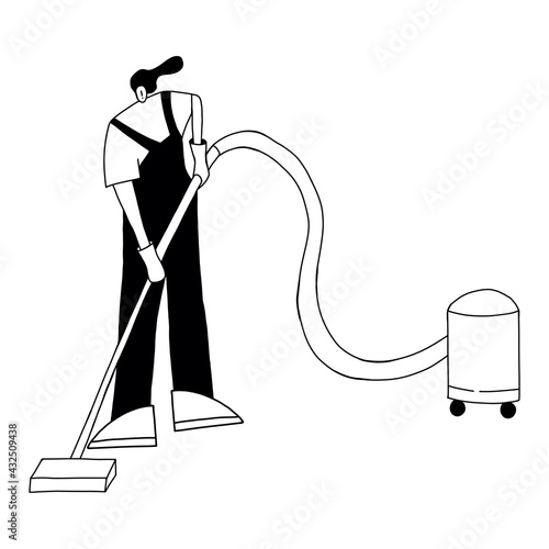 Vector illustration of cleaning woman. Cartoon character