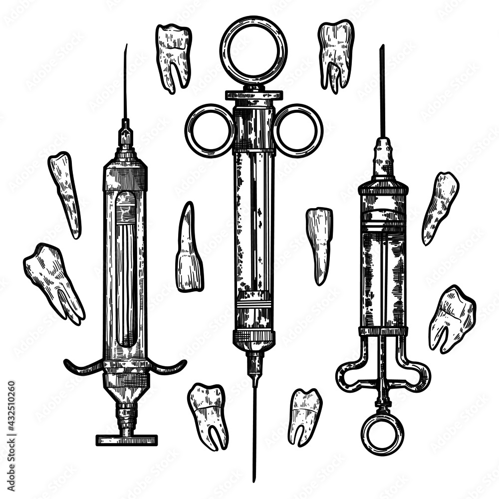 Hand drawing vector Vintage Syringe Lineart Pen Illustrations with ...