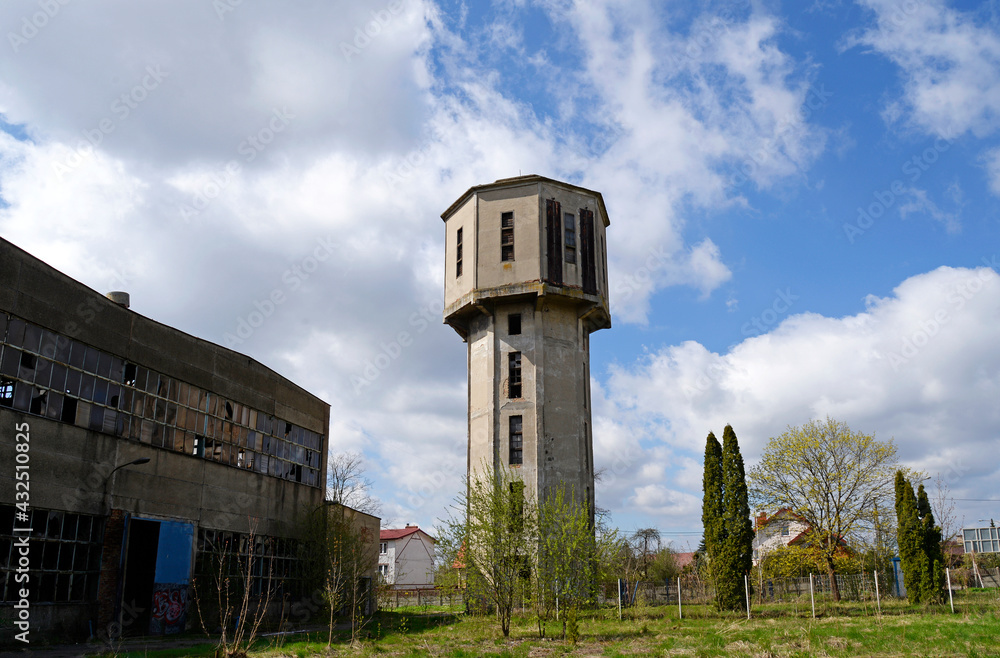 Fototapeta premium A railway water tower made of reinforced concrete, known as the water tower, was erected at the Mexican district of Starosielce in the city of Białystok in Podlasie, Poland.