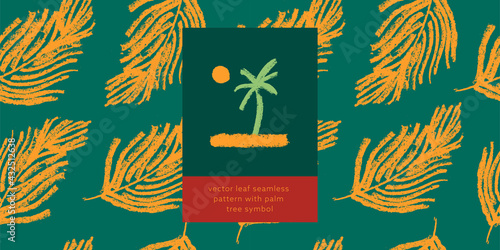 Palm branch seamless pattern. Tropic background with hand-drawn palm leaves. Floral ornament, plant decor. Tropical pattern with charcoal texture for trendy fabric, textile, banner, packaging design.