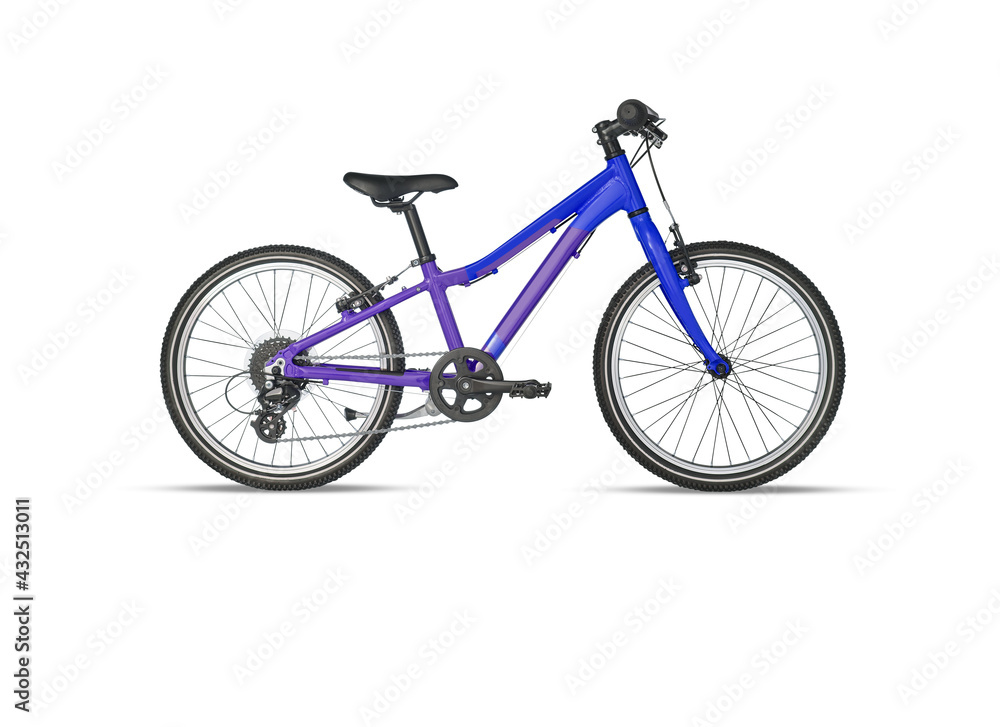 Purple blue bicycle isolated on white background​ with cutout have clipping path