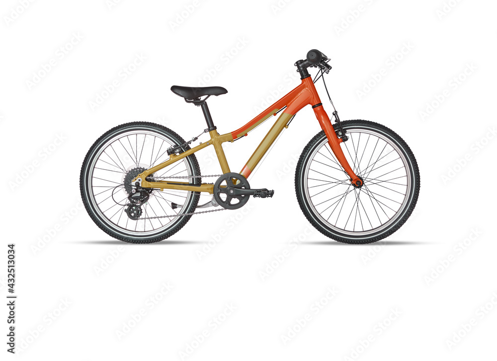 Brown orange bicycle isolated on white background​ with cutout have clipping path