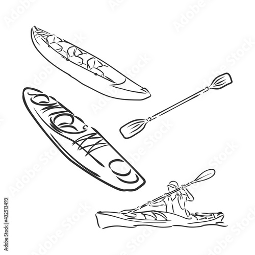 Kayak with paddle hand drawn outline doodle icon. Kayaking vector sketch illustration for print, web, mobile and infographics isolated on white background.