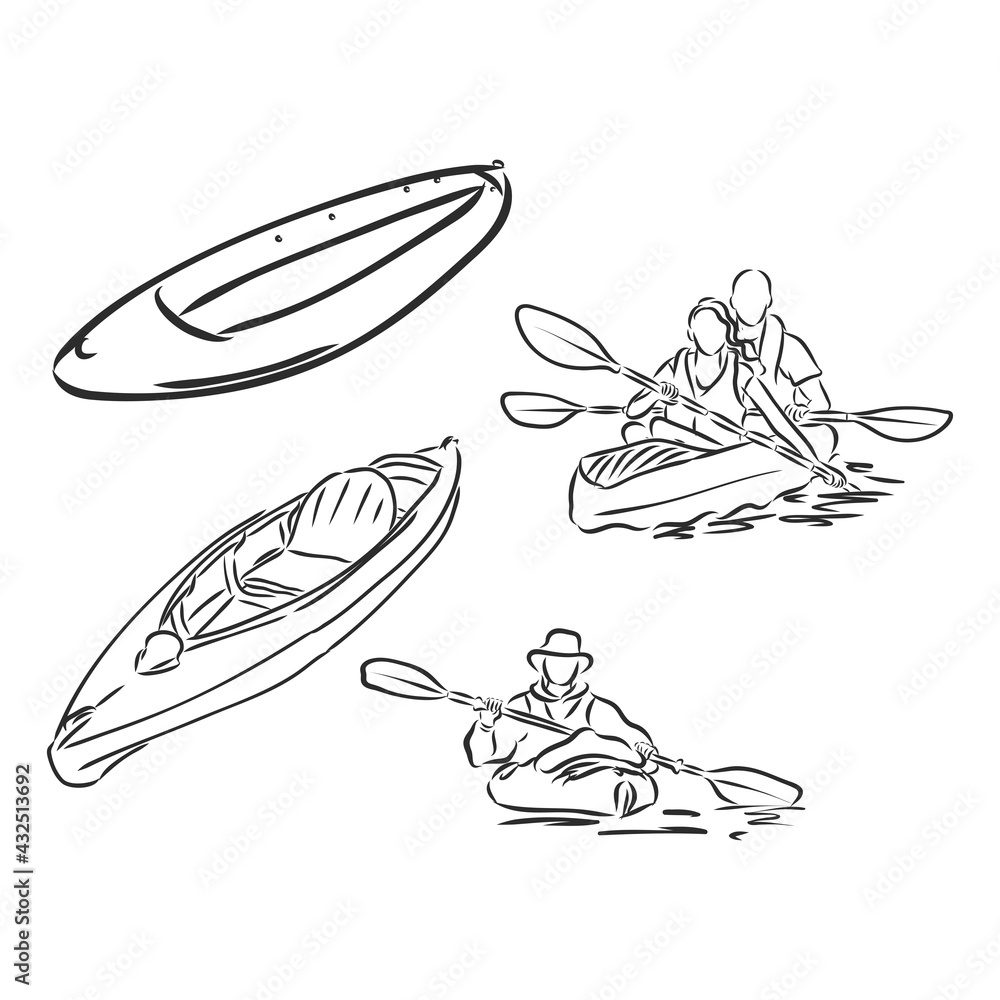 Kayak with paddle hand drawn outline doodle icon. Kayaking vector