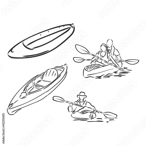 Kayak with paddle hand drawn outline doodle icon. Kayaking vector sketch illustration for print, web, mobile and infographics isolated on white background.