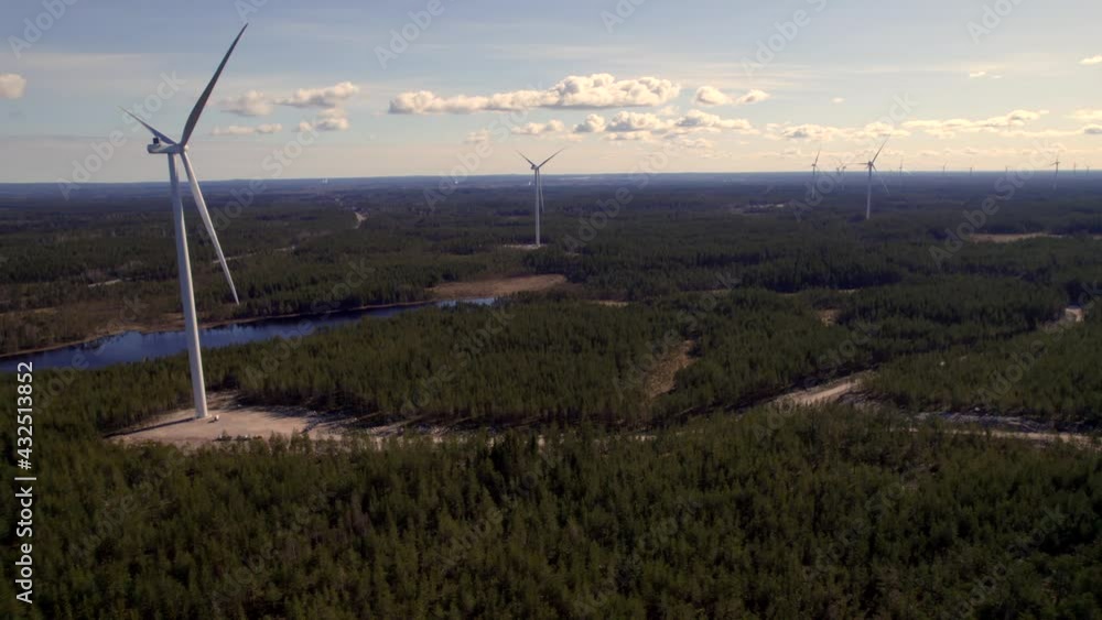 New Wind Park Under Construction, Wind Turbines Producing Electricity, Renewable Energy Scene, Aerial Dolly