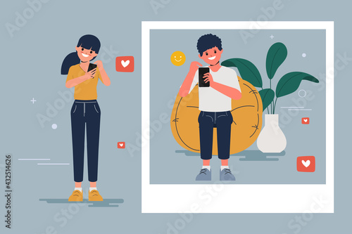 People using mobile phone for social media network communication background. Online community people.