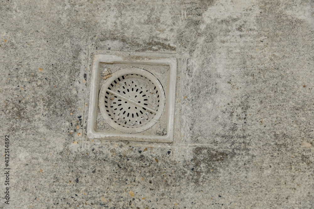 water drain in the concrete floor