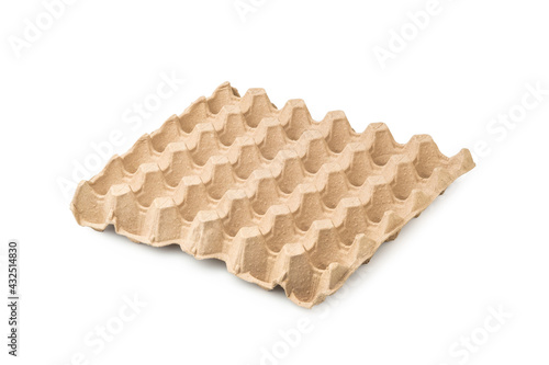 Empty egg tray paper,Recycled Paper Pulp Egg Carton isolated on white background photo