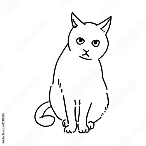 お座りする猫の線画イラスト