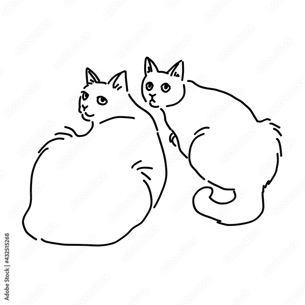 並んで座っている二匹の猫の全身イラスト
並んで座っている二匹の猫の全身イラスト