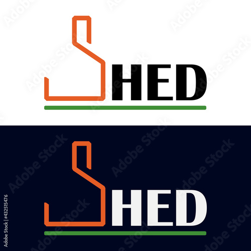 Logo or icon concept for garden shed business. Toolhouse isolated on white and dark background. Vector illustration.