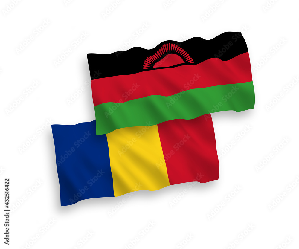 Flags of Romania and Malawi on a white background Flags of Romania and Malawi on a white background