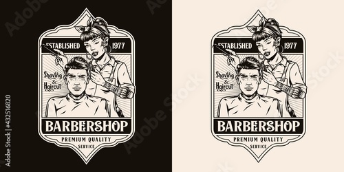 Vintage barbershop monochrome label