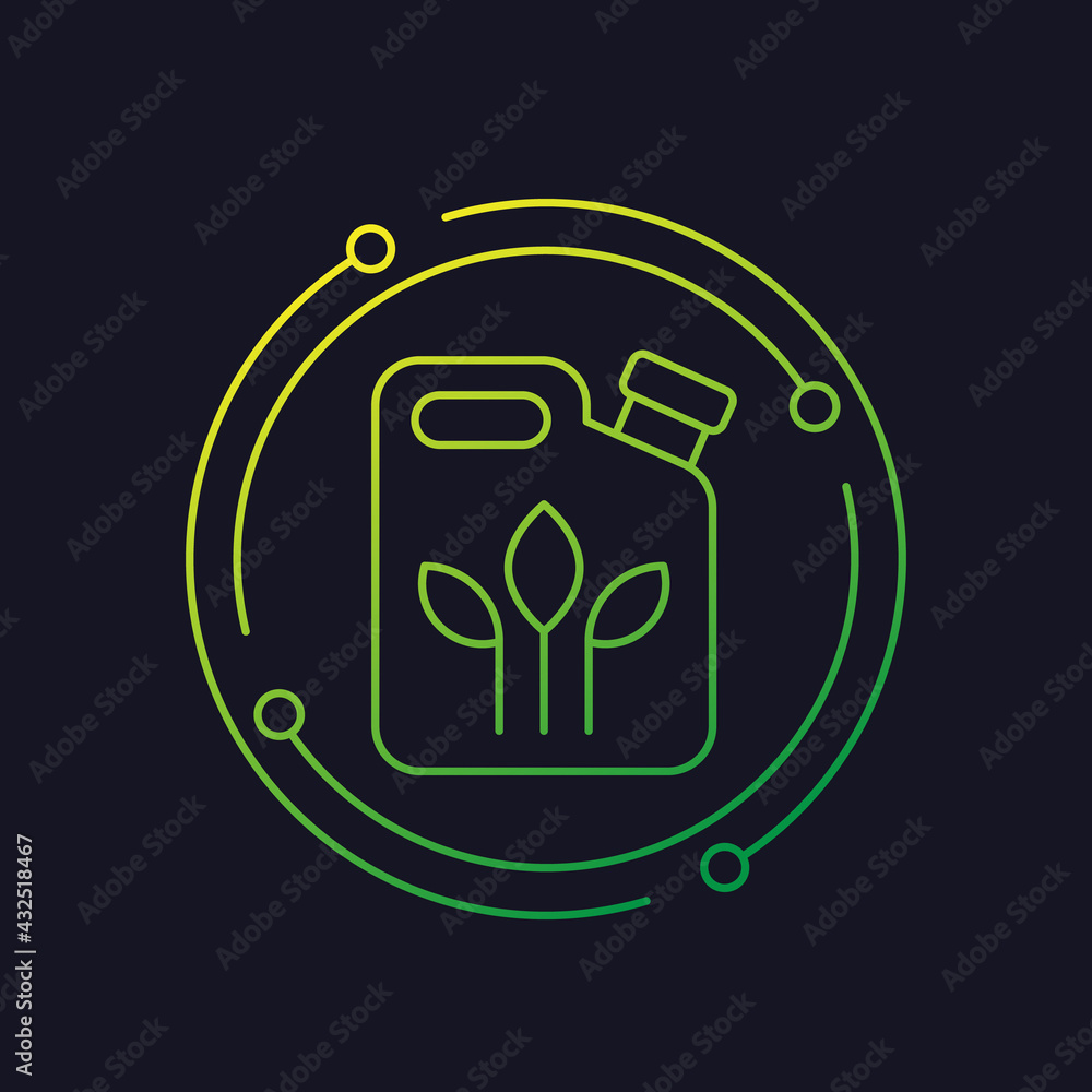 biofuel line icon with canister and plant, vector biofuel line icon with canister and plant, vector
