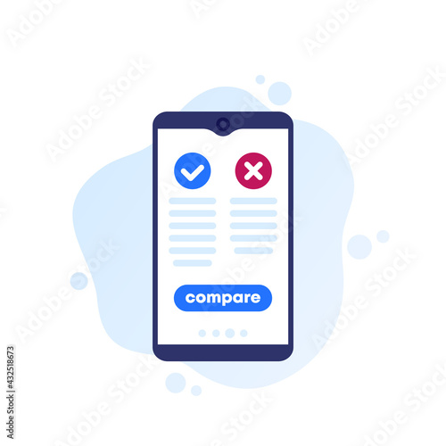 Pros and cons mobile app, vector icon for web