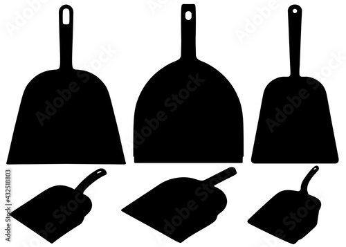 Scoops for cleaning the premises in the set. Vector image.
