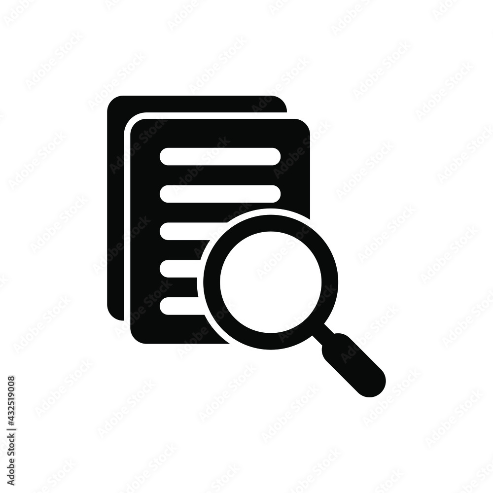 Document with magnifier loupe business concept. Scrutiny document plan icon in flat style. Review statement vector illustration on white isolated background. Document with magnifier loupe business concept. Scrutiny document plan icon in flat style. Review statement vector illustration on white isolated background.