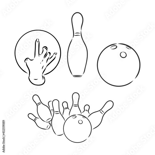 Bowling skittles and ball sketch vector illustration