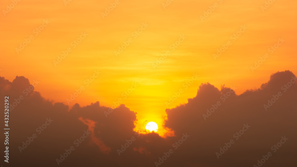 Golden hour sunrise orange sky background