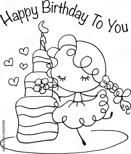 vector cartoon Happy birthday girl with birthday cake