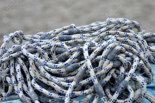 details of fishing nets with ropes and floats