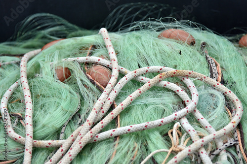 details of fishing nets with ropes and floats