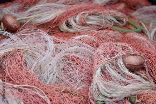 details of fishing nets with ropes and floats