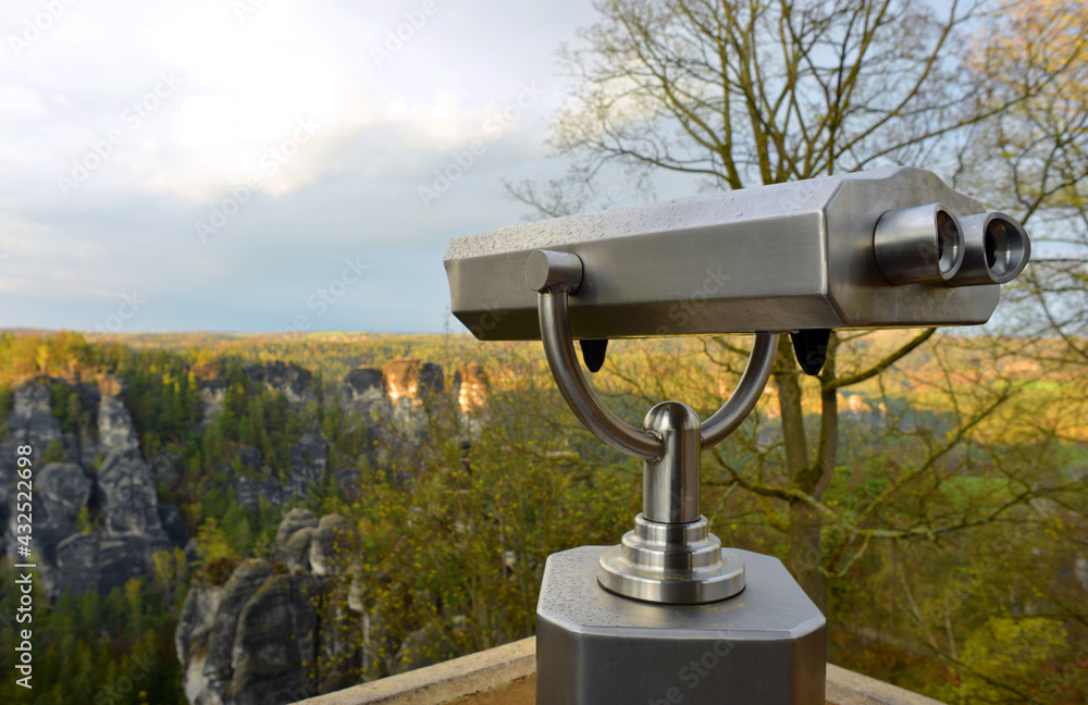 Binocular viewer and panorama Saxon Switzerland, Germany Binocular viewer and panorama Saxon Switzerland, Germany