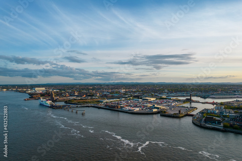 An aerial view of the Stena Line ferry located at 12 Quays Terminal in Birkenhead