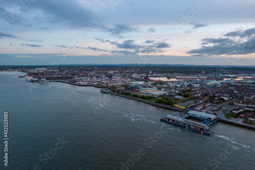 Aerial view of the Seacombe Ferry Terminal on the Wirral